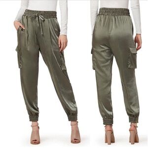 Young Fabulous and Broke Ollie rust satin cargo jogger pants!